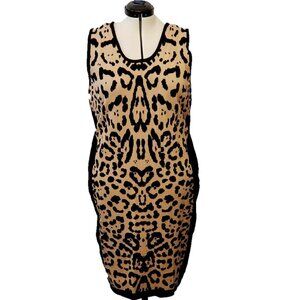 Questions Tan & Black Leopard Print Pullover Sleeveless Hourglass Dress, Size 2X